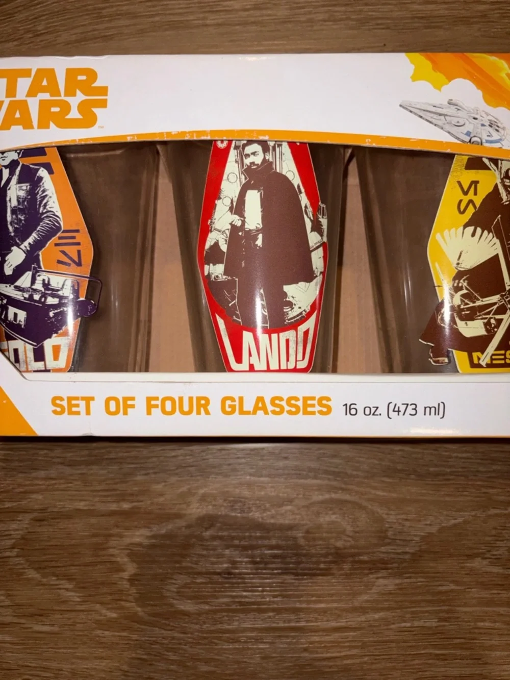 Star Wars Glass Set 4pc 16oz Vandor Disney Han Solo Lando Empire New